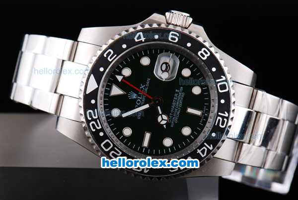 Rolex GMT-Master II Oyster Perpetual Automatic Green Dial with Black Bezel and White Round Bearl Marking-Red Minute Pointer and Small Calendar - Click Image to Close